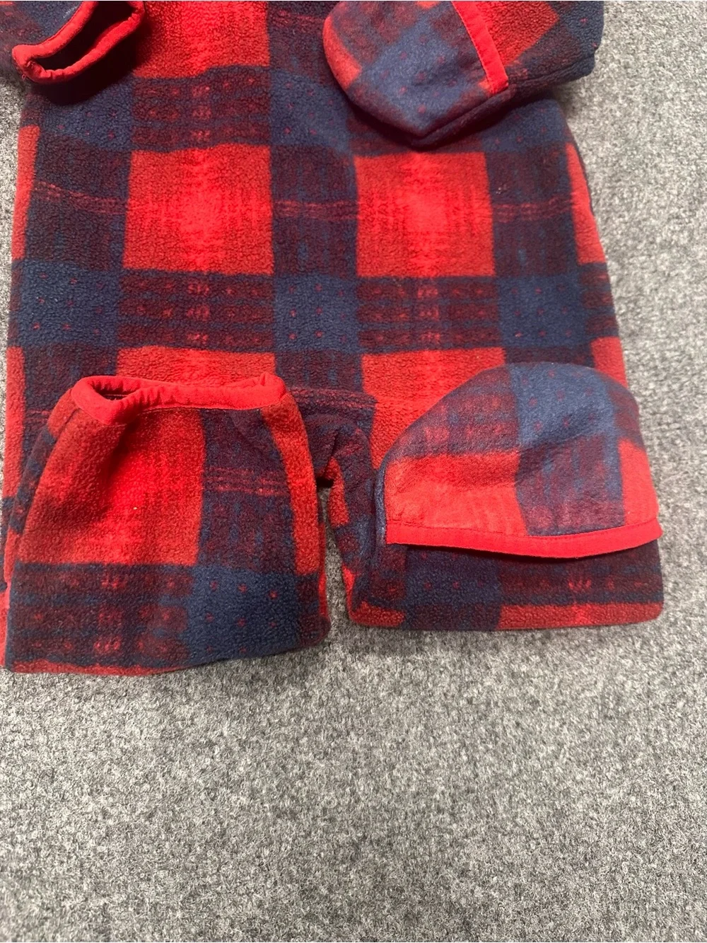 Columbia Red and Navy Plaid Hooded Fleece One-Piece